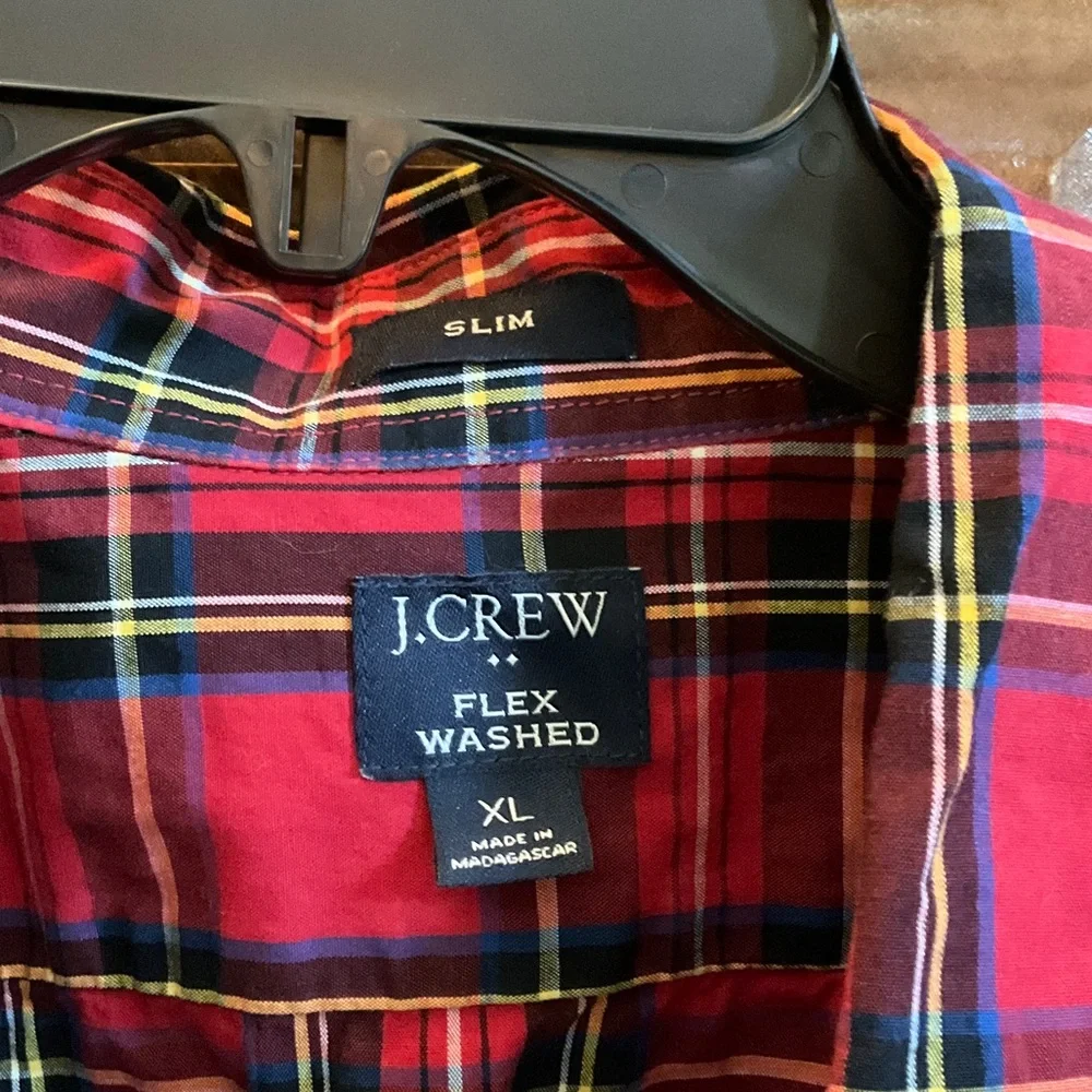 J. Crew Red Plaid Button-Down Shirt with Black and Yellow Accents-Slim